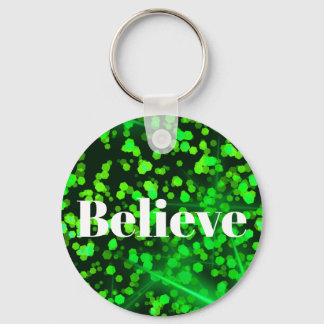 Personalised Christian Believe Green Glitter Key Ring