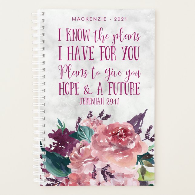 Personalised Christian Bible Verse Floral Marble Planner (Front)