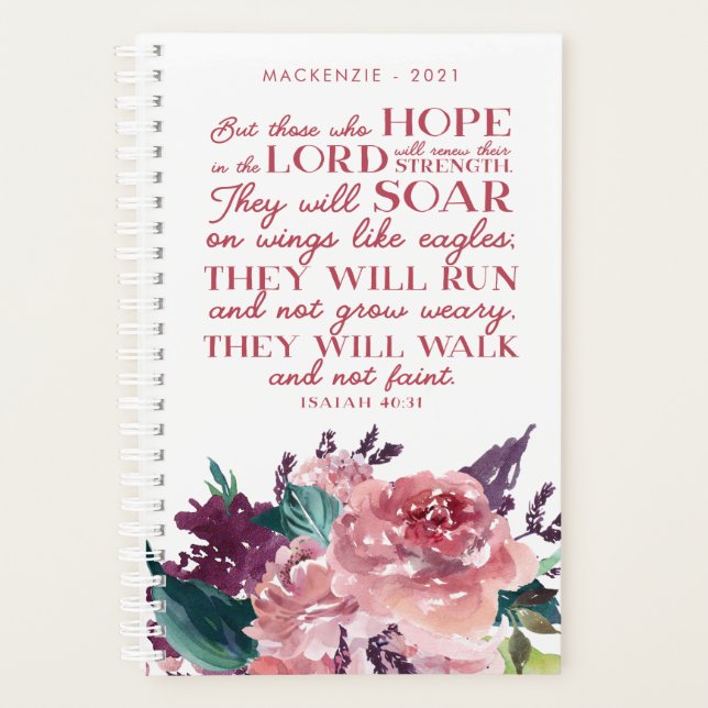 Personalised Christian Bible Verse Pink Floral Planner (Front)
