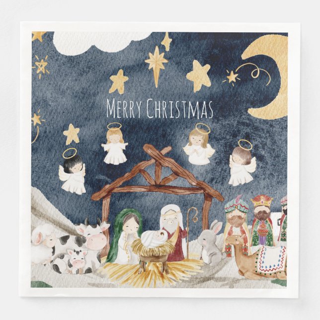 Personalised Christian Christmas Kids Nativity Napkin (Front)