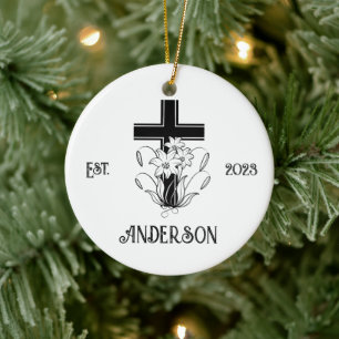 Personalised Christian Cross Christmas Holiday Ceramic Tree Decoration