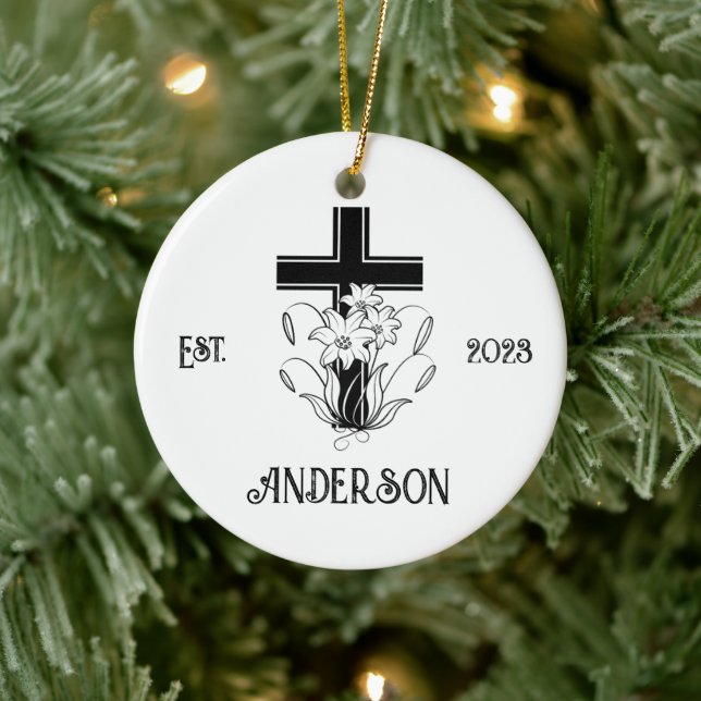 Personalised Christian Cross Christmas Holiday Ceramic Tree Decoration (Tree)
