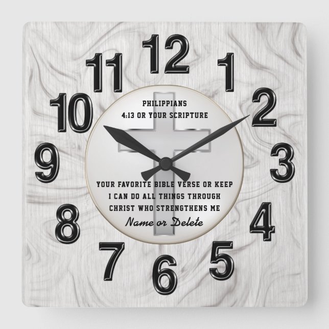 Personalised Christian Encouragement Gifts for Him Square Wall Clock (Front)