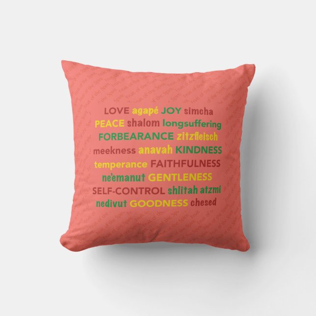 Personalised Christian FRUIT OF THE SPIRIT Coral Cushion (Front)