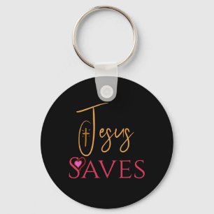 Personalised Christian Jesus Saves Cross Heart Key Ring