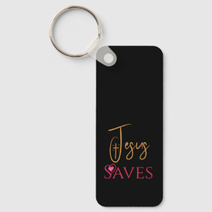 Personalised Christian Jesus Saves Cross Heart Key Ring