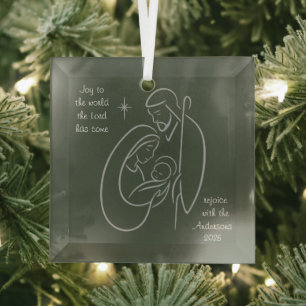 Personalised Christian Nativity Line Art Glass Tree Decoration