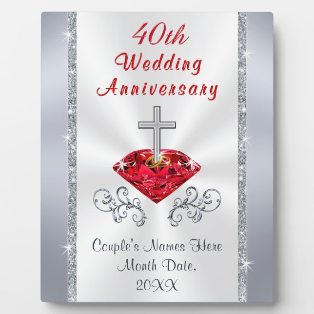 Personalised Christian Ruby Anniversary Gift Ideas Plaque (Front)