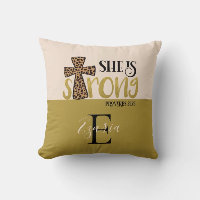 Personalised Christian She Is Strong Proverbs 31 Cushion (Front)