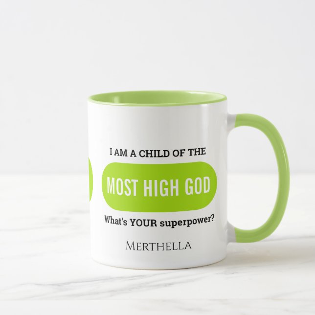 Personalised Christian Superpower Green Monogram Mug (Right)