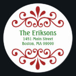 Personalised Christmas Address Labels<br><div class="desc">These holiday address labels feature a red scroll design and green text. Customise them with your address. Great for mailing Christmas cards!</div>