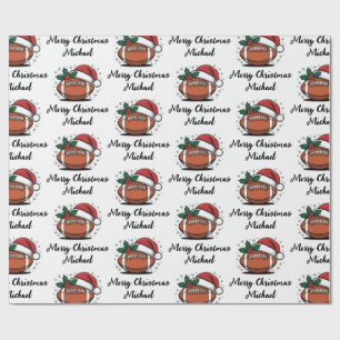 Personalised Christmas American Football Santa     Wrapping Paper