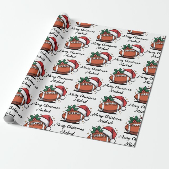 Personalised Christmas American Football Santa     Wrapping Paper (Unrolled)