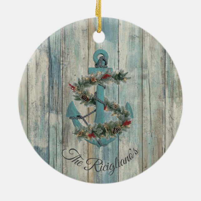 Personalised Christmas Anchor Ceramic Ornament (Back)