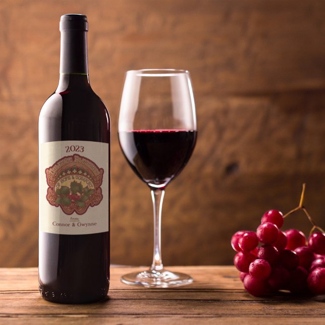 Personalised Christmas and Yule Blessings Holiday Wine Label (Personalized Christmas and Yule Blessings Holiday Wine Label on a Bottle of Red Wine.)