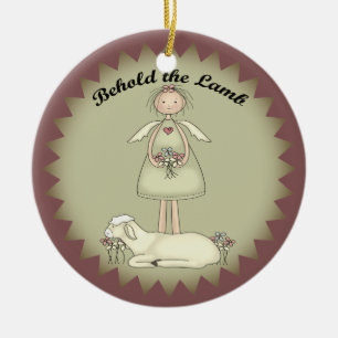 Personalised Christmas Angel And Lamb Ornament