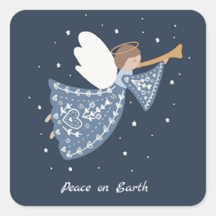 Personalised Christmas Angel Holiday Peace Earth Square Sticker