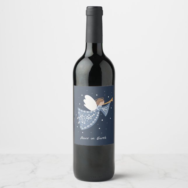 Personalised Christmas Angel Holiday Peace Earth Wine Label (Front)