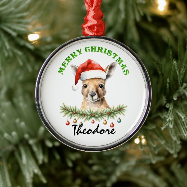 Personalised Christmas Aussie Animals Kangaroo Metal Tree Decoration (Tree)