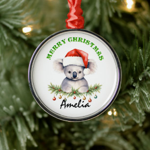 Personalised Christmas Aussie Animals Koala Metal Tree Decoration