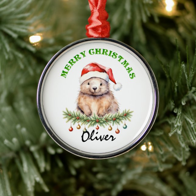 Personalised Christmas Aussie Animals Wombat Metal Tree Decoration (Tree)