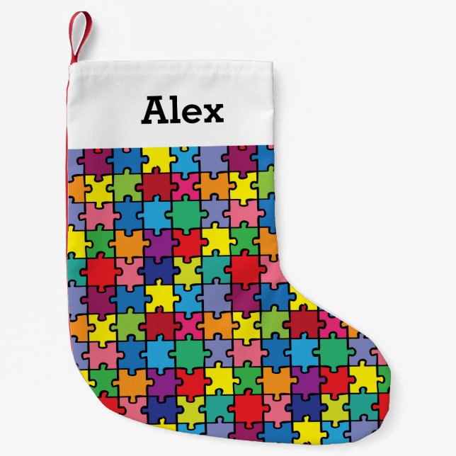 Personalised Christmas Autism Awareness Puzzle Small Christmas Stocking (Front)