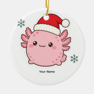 Personalised Christmas Axolotl in Santa Hat Ceramic Tree Decoration