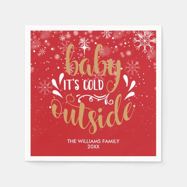 Personalised Christmas Baby It's Cold Outside Napkin (Front)