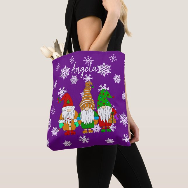 Personalised Christmas Bag with Cute Cartoon Gnome (Close Up)