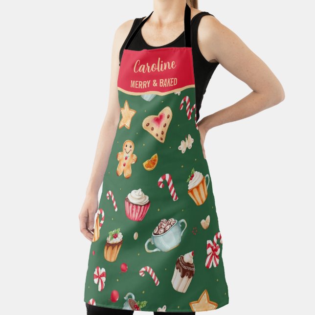 Personalised Christmas Baking Pattern Apron (Insitu)