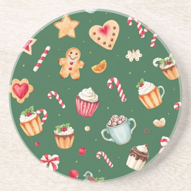 Personalised Christmas Baking Pattern Coaster (Front)