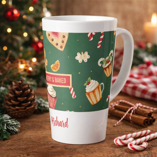 Personalised Christmas Baking Pattern Latte Mug (Creator Uploaded)