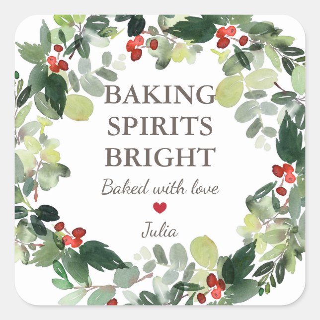 Personalised Christmas Baking Spirits Bright  Square Sticker (Front)