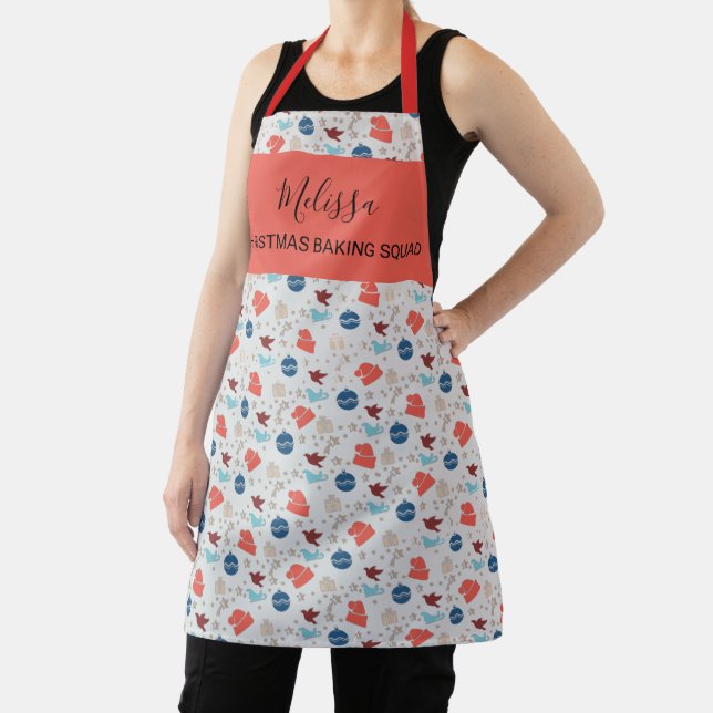 Personalised Christmas Baking Squad Pattern Apron (Insitu)