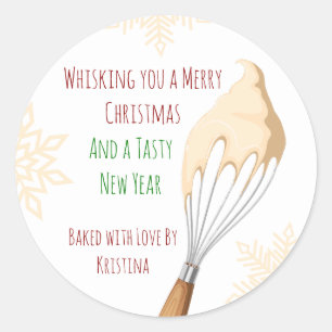 Personalised Christmas Baking with Funny Whisk Pun Classic Round Sticker