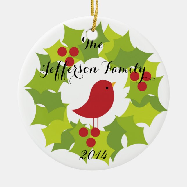 Personalised Christmas Bales Holly Family Ornament (Front)