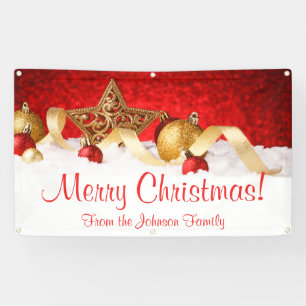 Personalised Christmas Banner Red Gold Star