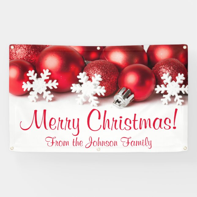 Personalised Christmas Banner Red Tree Ornaments (Horizontal)