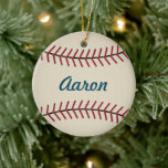 Personalised Christmas Baseball Sports Ornament<br><div class="desc">A vintage style baseball decorates this fun ornament. Personalise this ornament by changing the name. This baseball ornament is great for men,  boys,  a coach,  team,  etc... .The design is from original art.</div>