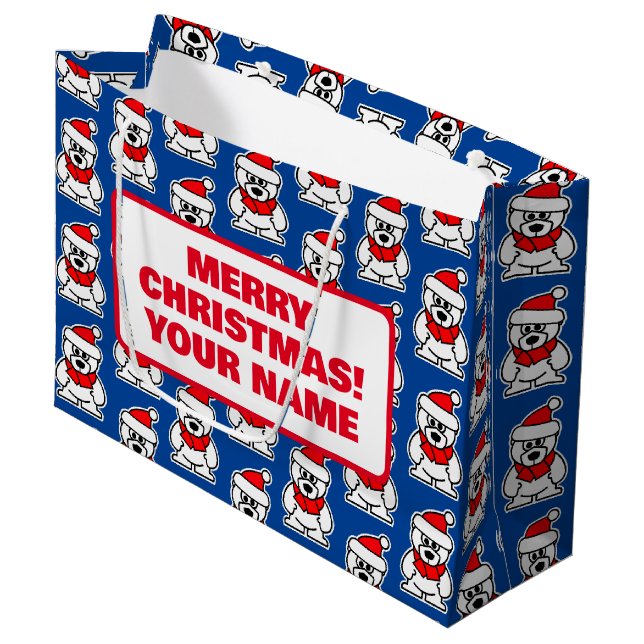 Personalised Christmas bear gift bag for kids (Front Angled)