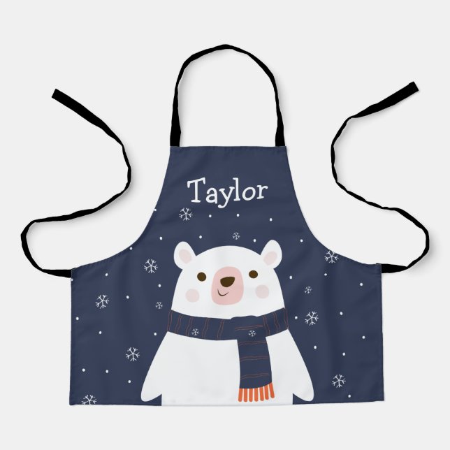 Personalised Christmas Bear Kids Apron (Front)
