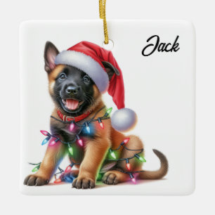Personalised Christmas Belgian Malinois Puppy Ceramic Ornament
