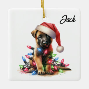 Personalised Christmas Belgian Malinois Puppy Ceramic Ornament