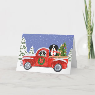 Personalised Christmas Berner Dogs Red Truck Holiday Card