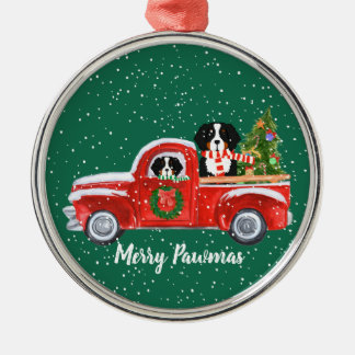 Personalised Christmas Berner Dogs Red Truck Metal Tree Decoration