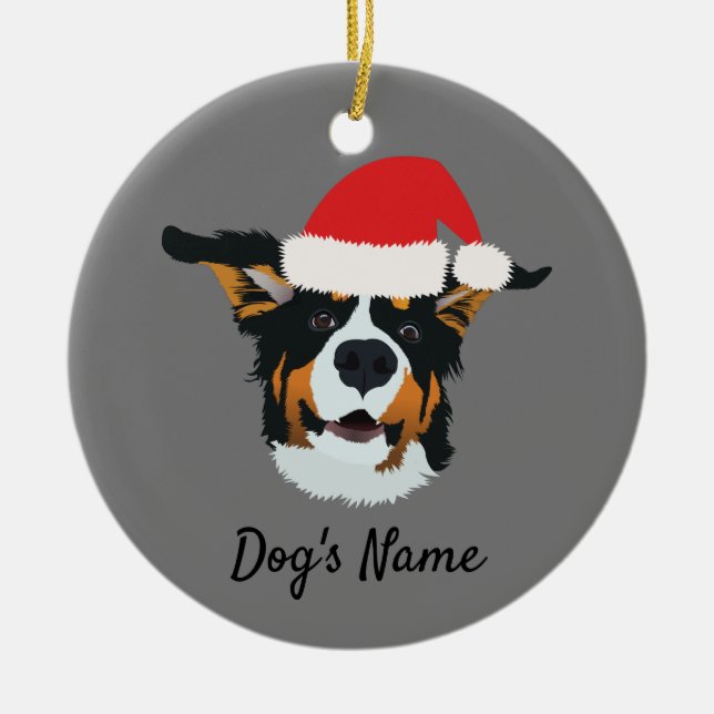 Personalised Christmas Bernese Mountain Dog Ceramic Tree Decoration (Front)