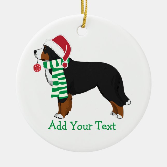 Personalised Christmas Bernese Mountain Dog Ceramic Tree Decoration (Front)