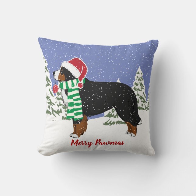 Personalised Christmas Bernese Mountain Dog Cushion (Front)