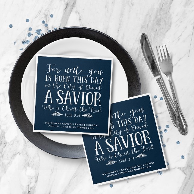 Personalised Christmas Bible Verse Typography Blue Napkin (Personalized Christmas Bible Verse Typography Blue Napkins)