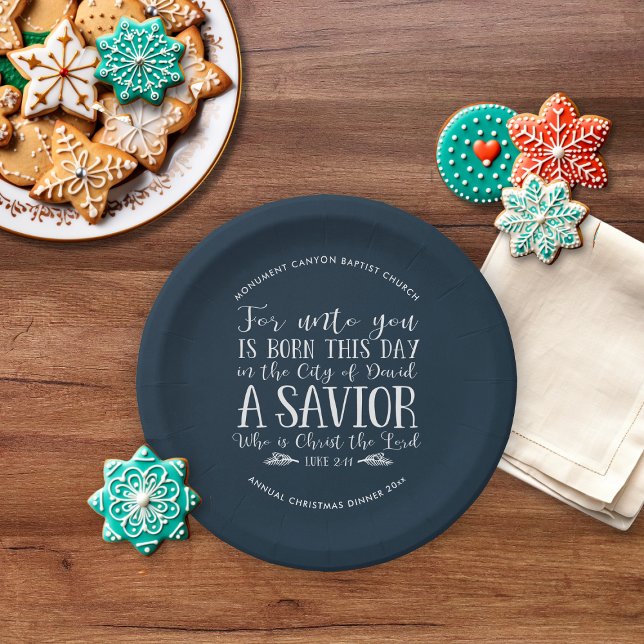Personalised Christmas Bible Verse Typography Blue Paper Plate (Personalized Christmas Bible Verse Typography Blue Paper Plates)